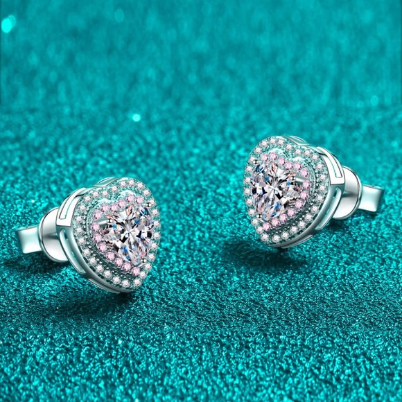 Moissanite Heart-Shaped Stud Earrings - Picture 4 of 6